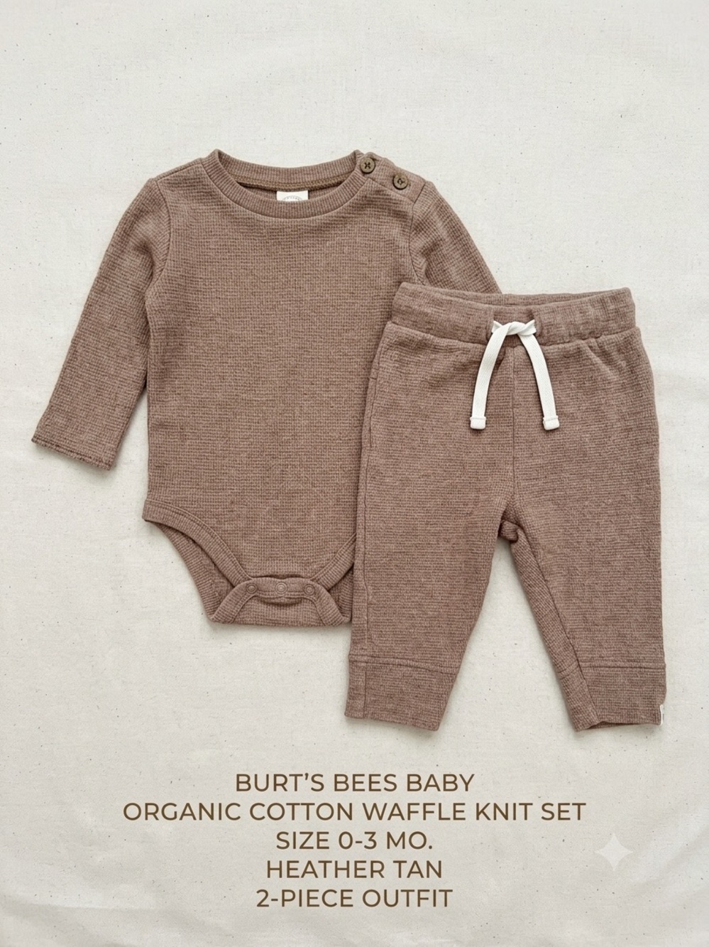 Burt’s Bees Baby Organic Waffle Knit 2 Piece Set Brown Tan 0-3M